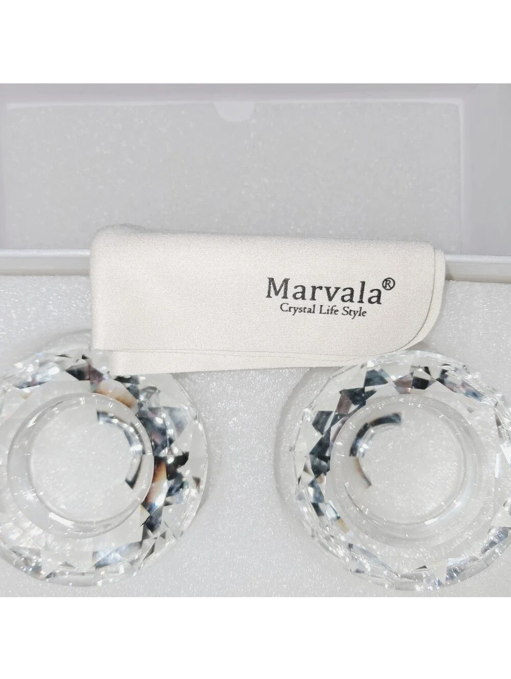Marvala NWT 2pc Set Crystal Tealight Candles Holders Diamond Shaped